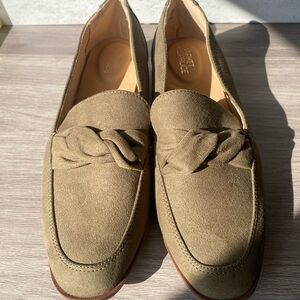 Olive Suede Loafers with Knot Detail